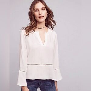 Cloth & Stone White Peplum Bell Sleeve V-Neck Blouse